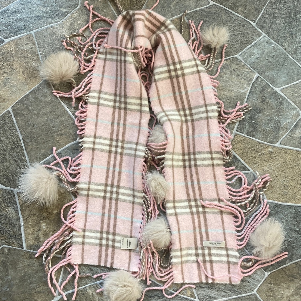 Burberry Cashmere Happy Fox Pom Pom Scarf